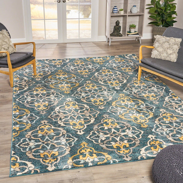 English Elm Christopher Knight Home® - Sedona6368B Multi 7.8x10.8 Rug – Abstract Ivory Lattice on Dark Blue, Stain‑Resistant, Pet‑Friendly 64812.00
