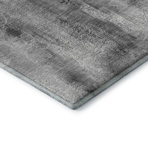 HomeRoots 8' Gray and Ivory Abstract Washable Round Rug – Durable, UV Protected, Stain Resistant for Modern Homes 648121