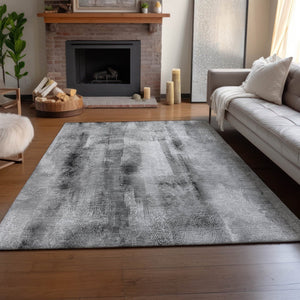HomeRoots 8' X 10' Gray Ivory Abstract Washable Area Rug – Stylish, Durable, UV-Protected for Busy Homes 648122
