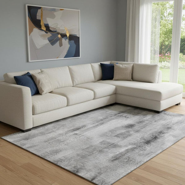 HomeRoots 8' X 10' Gray Ivory Abstract Washable Area Rug – Stylish, Durable, UV-Protected for Busy Homes 648122