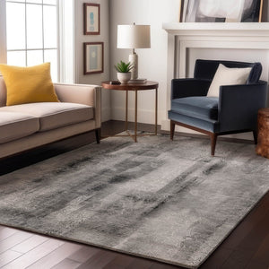 HomeRoots 9' X 12' Gray And Ivory Abstract Washable Area Rug – Stylish, Durable, Stain-Resistant & UV-Protected! 648123
