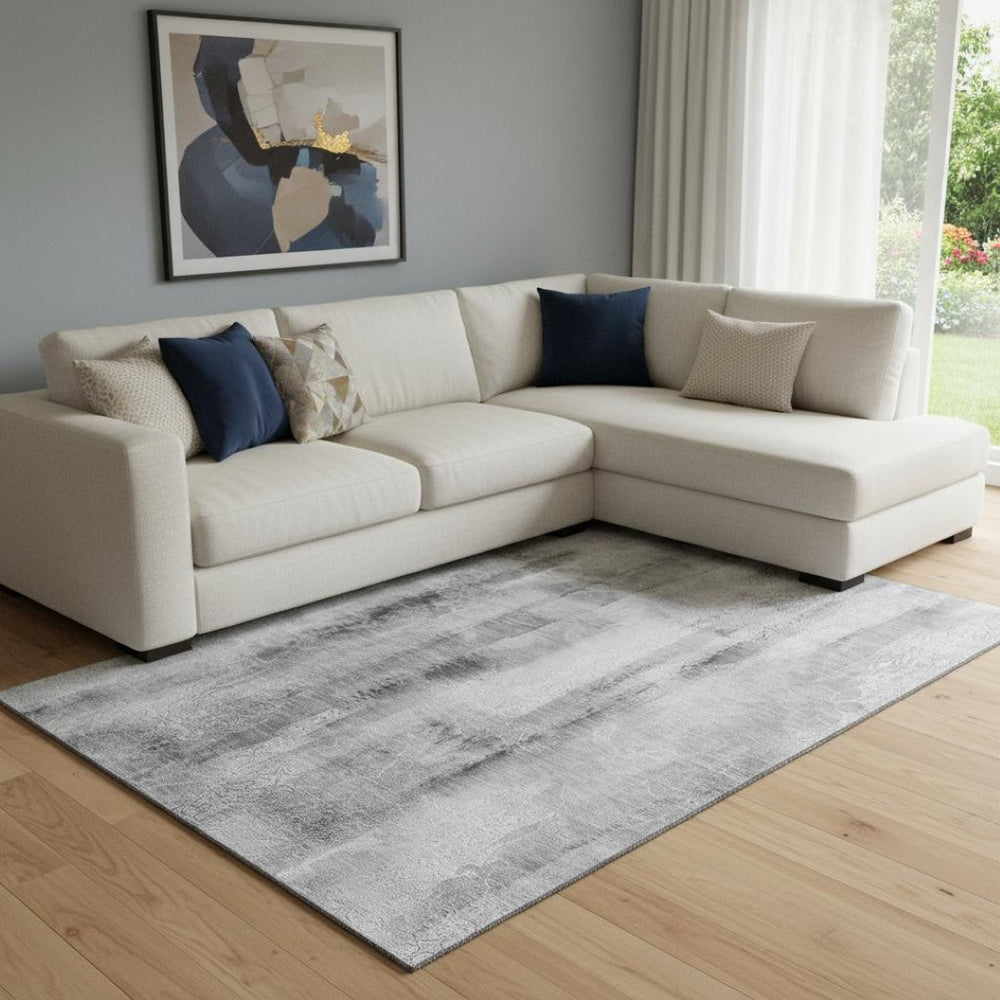 HomeRoots 9' X 12' Gray And Ivory Abstract Washable Area Rug – Stylish, Durable, Stain-Resistant & UV-Protected! 648123