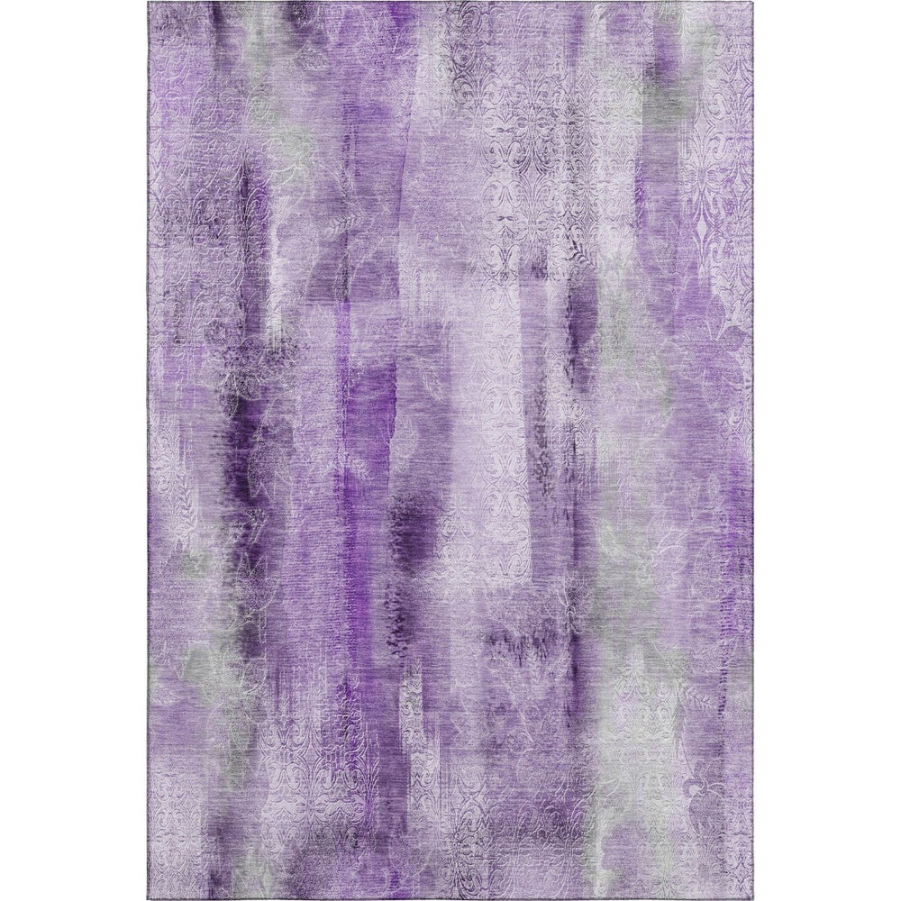 HomeRoots 5' x 8' Stylish Purple & Ivory Abstract Washable Area Rug with UV Protection for Modern Spaces 648126