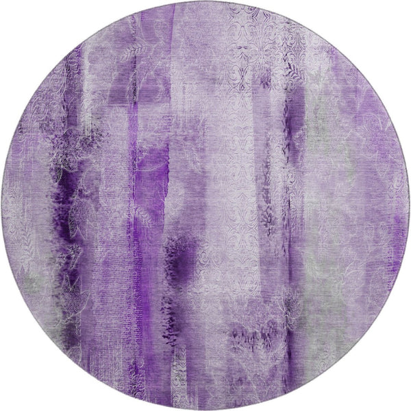 HomeRoots 8' Purple And Ivory Abstract Washable Round Rug - Durable, UV-Protected, Easy-Care for High-Traffic Areas 648127