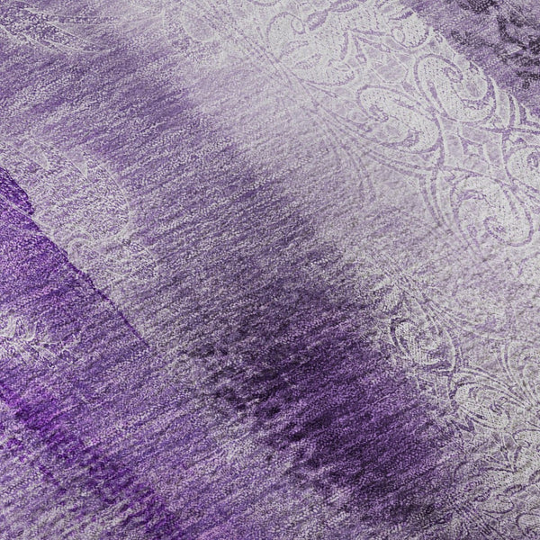 HomeRoots 8' Purple And Ivory Abstract Washable Round Rug - Durable, UV-Protected, Easy-Care for High-Traffic Areas 648127