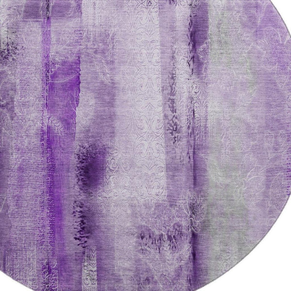 HomeRoots 8' Purple And Ivory Abstract Washable Round Rug - Durable, UV-Protected, Easy-Care for High-Traffic Areas 648127