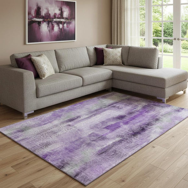 HomeRoots 8' X 10' Washable Purple and Ivory Abstract Area Rug with UV Protection for High-Traffic Spaces 648128