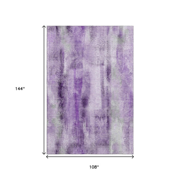 HomeRoots 9' X 12' Stylish Purple and Ivory Abstract Area Rug - Washable, UV Protected, Durable for Homes 648129