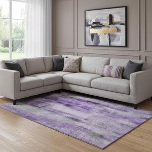HomeRoots 9' X 12' Stylish Purple and Ivory Abstract Area Rug - Washable, UV Protected, Durable for Homes 648129