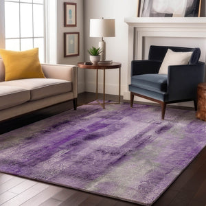 HomeRoots 9' X 12' Stylish Purple and Ivory Abstract Area Rug - Washable, UV Protected, Durable for Homes 648129