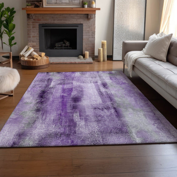 HomeRoots 9' X 12' Stylish Purple and Ivory Abstract Area Rug - Washable, UV Protected, Durable for Homes 648129