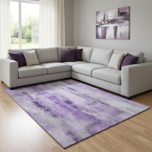 HomeRoots 10' X 14' Purple And Ivory Abstract Area Rug - Washable, UV Protected, Durable Design for Modern Homes 648130