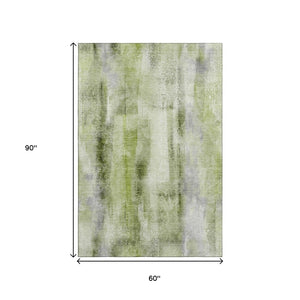 HomeRoots 5' X 8' Modern Sage and Ivory Abstract Area Rug - Washable, UV Protected, Durable, and Stylish! 648132