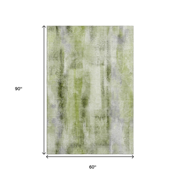 HomeRoots 5' X 8' Modern Sage and Ivory Abstract Area Rug - Washable, UV Protected, Durable, and Stylish! 648132