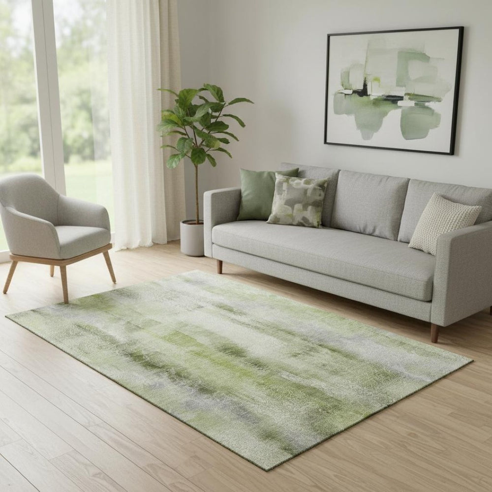 HomeRoots 5' X 8' Modern Sage and Ivory Abstract Area Rug - Washable, UV Protected, Durable, and Stylish! 648132
