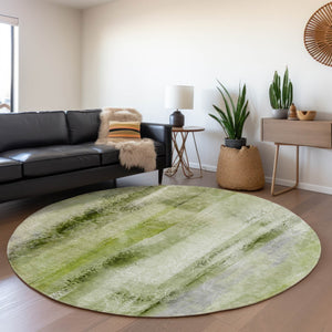 HomeRoots 8' Sage and Ivory Abstract Round Rug - Washable, UV-Protected, Stain-Resistant, Ideal for Busy Homes! 648133