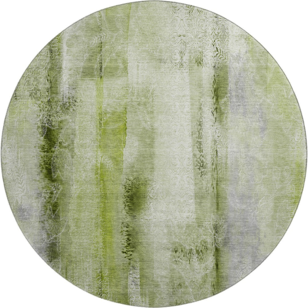 HomeRoots 8' Sage and Ivory Abstract Round Rug - Washable, UV-Protected, Stain-Resistant, Ideal for Busy Homes! 648133