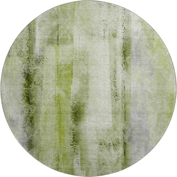 HomeRoots 8' Sage and Ivory Abstract Round Rug - Washable, UV-Protected, Stain-Resistant, Ideal for Busy Homes! 648133