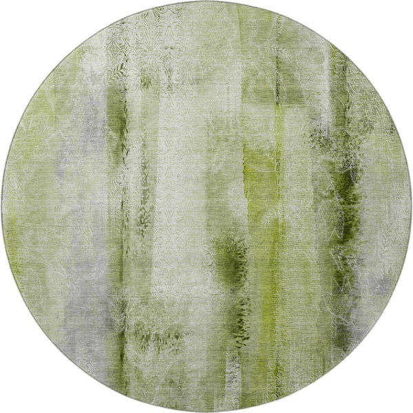 HomeRoots 8' Sage and Ivory Abstract Round Rug - Washable, UV-Protected, Stain-Resistant, Ideal for Busy Homes! 648133