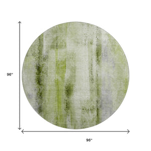 HomeRoots 8' Sage and Ivory Abstract Round Rug - Washable, UV-Protected, Stain-Resistant, Ideal for Busy Homes! 648133
