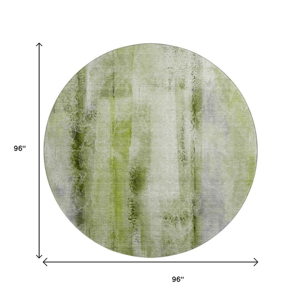 HomeRoots 8' Sage and Ivory Abstract Round Rug - Washable, UV-Protected, Stain-Resistant, Ideal for Busy Homes! 648133