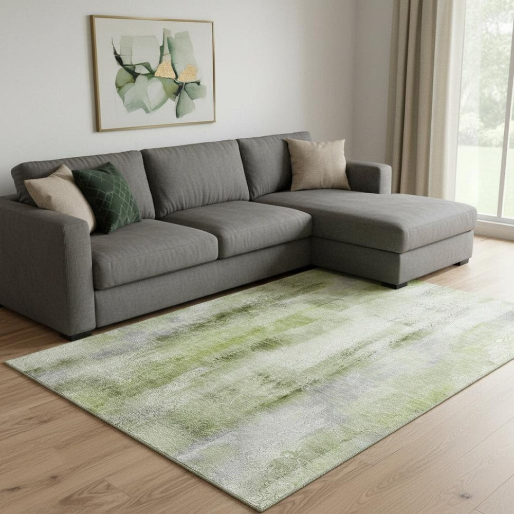 HomeRoots 8' X 10' Sage and Ivory Abstract Area Rug - Durable, Washable, UV-Protected for Busy Homes & Style 648134