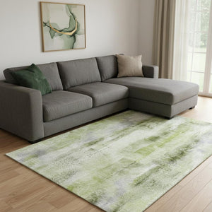 HomeRoots 9' X 12' Sage and Ivory Abstract Area Rug - Durable, Washable, UV Protected for Modern Living Spaces 648135