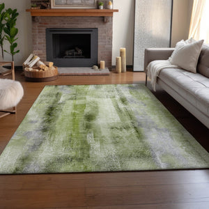 HomeRoots 9' X 12' Sage and Ivory Abstract Area Rug - Durable, Washable, UV Protected for Modern Living Spaces 648135