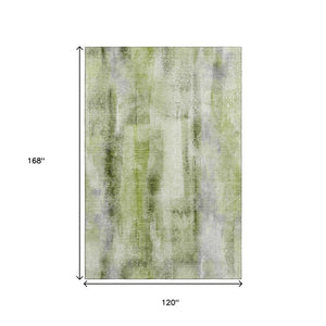 HomeRoots 10' X 14' Sage and Ivory Abstract Area Rug - Washable, UV-Protected, Stain-Resistant for Active Homes 648136