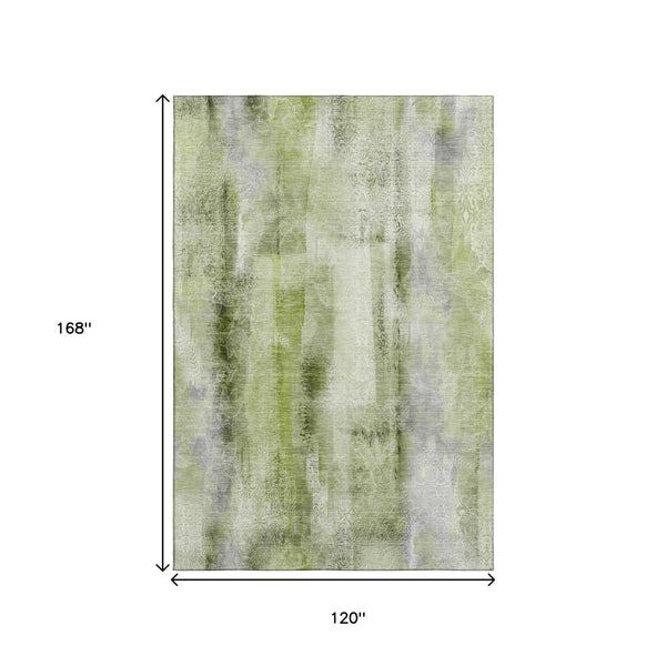 HomeRoots 10' X 14' Sage and Ivory Abstract Area Rug - Washable, UV-Protected, Stain-Resistant for Active Homes 648136
