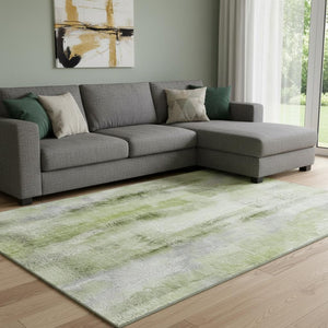 HomeRoots 10' X 14' Sage and Ivory Abstract Area Rug - Washable, UV-Protected, Stain-Resistant for Active Homes 648136