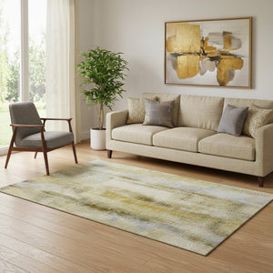 HomeRoots 5' X 8' Abstract Taupe & Ivory Washable Area Rug - UV Resistant, Stain-Proof, Perfect for Homes! 648138