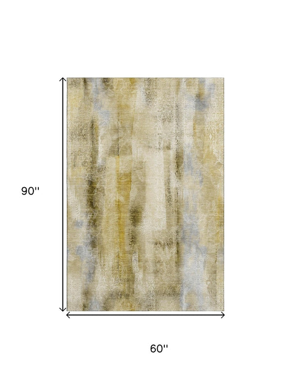 HomeRoots 5' X 8' Abstract Taupe & Ivory Washable Area Rug - UV Resistant, Stain-Proof, Perfect for Homes! 648138