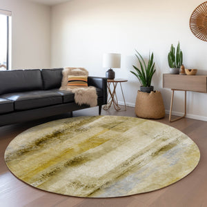HomeRoots 8' Taupe and Ivory Abstract Washable Round Rug - Stylish, Durable, UV-Protected for Any Space 648139