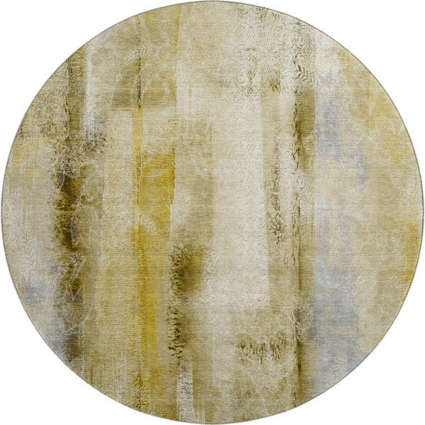 HomeRoots 8' Taupe and Ivory Abstract Washable Round Rug - Stylish, Durable, UV-Protected for Any Space 648139