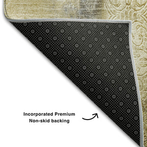 HomeRoots 8' Taupe and Ivory Abstract Washable Round Rug - Stylish, Durable, UV-Protected for Any Space 648139