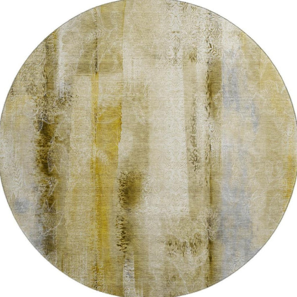 HomeRoots 8' Taupe and Ivory Abstract Washable Round Rug - Stylish, Durable, UV-Protected for Any Space 648139
