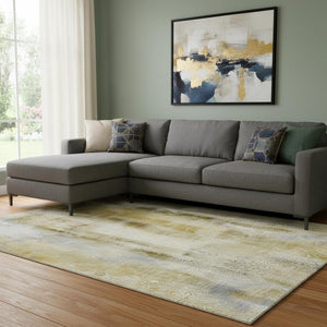 HomeRoots 8' X 10' Taupe & Ivory Abstract Area Rug - Washable, UV Protected, Durable for High-Traffic Homes 648140