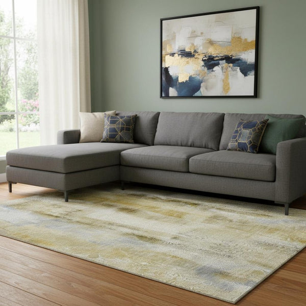 HomeRoots 8' X 10' Taupe & Ivory Abstract Area Rug - Washable, UV Protected, Durable for High-Traffic Homes 648140