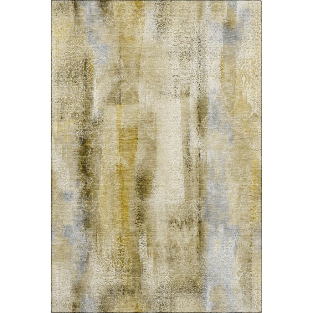 HomeRoots 9' X 12' Stylish Taupe and Ivory Abstract Washable Area Rug with UV Protection for Busy Homes 648141