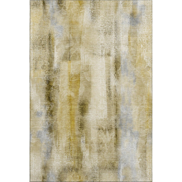 HomeRoots 9' X 12' Stylish Taupe and Ivory Abstract Washable Area Rug with UV Protection for Busy Homes 648141