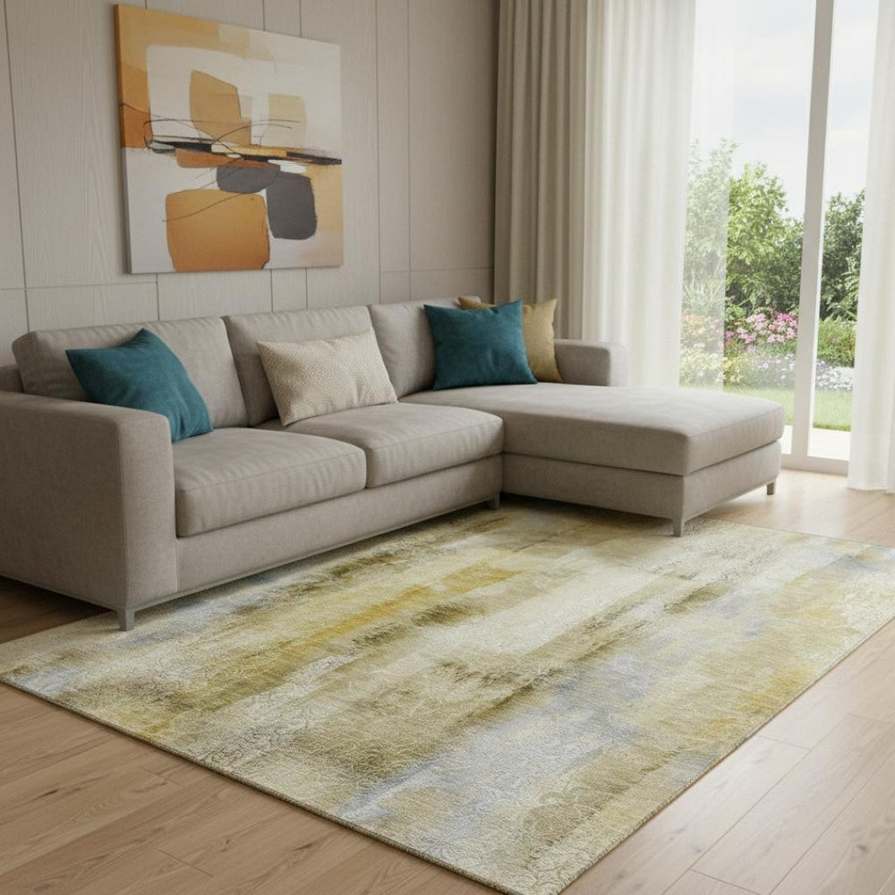HomeRoots 9' X 12' Stylish Taupe and Ivory Abstract Washable Area Rug with UV Protection for Busy Homes 648141