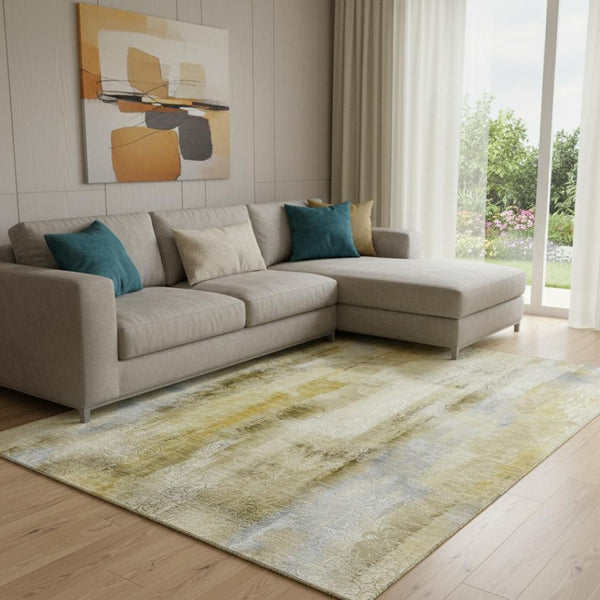 HomeRoots 9' X 12' Stylish Taupe and Ivory Abstract Washable Area Rug with UV Protection for Busy Homes 648141