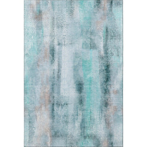 Abstract Teal Ivory Washable Polyester Area Rug Uv Protected Stain Resistant for Living Rooms