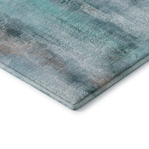 Abstract Teal Ivory Washable Polyester Area Rug Uv Protected Stain Resistant for Living Rooms