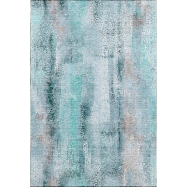 HomeRoots 5' X 8' Teal And Ivory Abstract Area Rug - Washable, UV-Protected, Durable Design for Modern Homes 648144