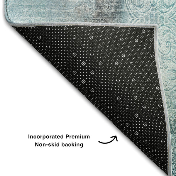 HomeRoots 5' X 8' Teal And Ivory Abstract Area Rug - Washable, UV-Protected, Durable Design for Modern Homes 648144