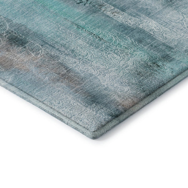 HomeRoots 5' X 8' Teal And Ivory Abstract Area Rug - Washable, UV-Protected, Durable Design for Modern Homes 648144