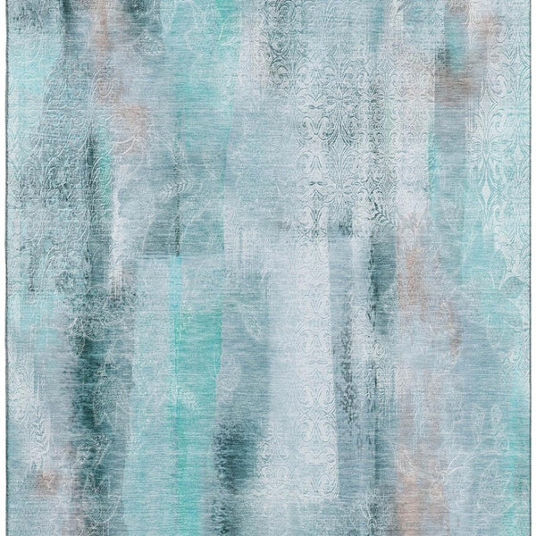 HomeRoots 5' X 8' Teal And Ivory Abstract Area Rug - Washable, UV-Protected, Durable Design for Modern Homes 648144