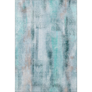HomeRoots 5' X 8' Teal And Ivory Abstract Area Rug - Washable, UV-Protected, Durable Design for Modern Homes 648144